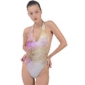 Golden paint Backless Halter One Piece Swimsuit View1
