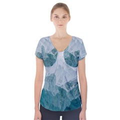 Blue Green Waves Short Sleeve Front Detail Top by goljakoff