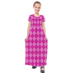 Pink Diamond Pattern Kids  Short Sleeve Maxi Dress by ArtsyWishy