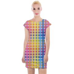 Digital Paper Stripes Rainbow Colors Cap Sleeve Bodycon Dress