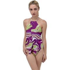 Purple Vivid Marble Pattern Go With The Flow One Piece Swimsuit by goljakoff