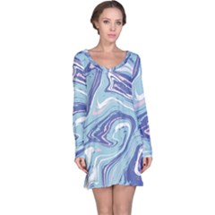 Blue Vivid Marble Pattern Long Sleeve Nightdress by goljakoff