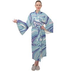 Blue Vivid Marble Pattern Maxi Velour Kimono by goljakoff
