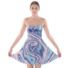 Blue Vivid Marble Pattern 10 Strapless Bra Top Dress by goljakoff