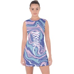 Blue Vivid Marble Pattern 10 Lace Up Front Bodycon Dress by goljakoff