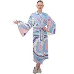 Rose And Blue Vivid Marble Pattern 11 Maxi Velour Kimono by goljakoff