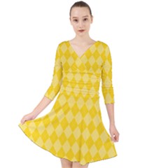 Yellow Diamonds Quarter Sleeve Front Wrap Dress by ArtsyWishy