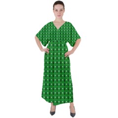 Green Christmas Tree Pattern Background V-neck Boho Style Maxi Dress by Amaryn4rt
