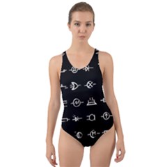 Electrical Symbols Callgraphy Short Run Inverted Cut-out Back One Piece Swimsuit by WetdryvacsLair