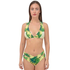 Yellow Tropical Pattern Double Strap Halter Bikini Set by designsbymallika