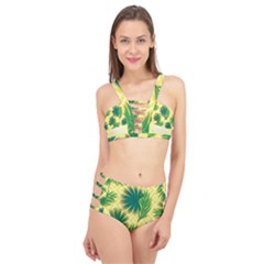 Yellow Tropical Pattern Cage Up Bikini Set by designsbymallika