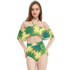 Yellow Tropical Pattern Halter Flowy Bikini Set  by designsbymallika
