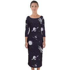 Space Love Quarter Sleeve Midi Bodycon Dress by designsbymallika