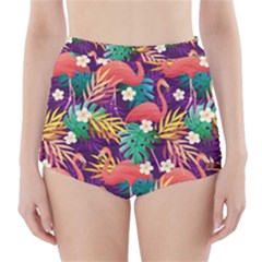 Flamingo Love High-waisted Bikini Bottoms by designsbymallika