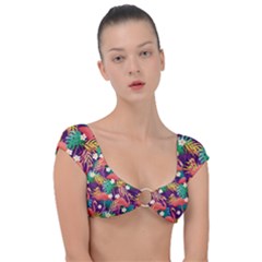 Flamingo Love Cap Sleeve Ring Bikini Top by designsbymallika