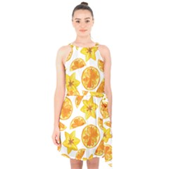Oranges Love Halter Collar Waist Tie Chiffon Dress by designsbymallika
