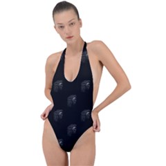 Arfican Head Sculpture Motif Print Pattern Backless Halter One Piece Swimsuit by dflcprintsclothing