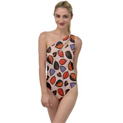 Orange Blue Leaves Pattern To One Side Swimsuit by designsbymallika