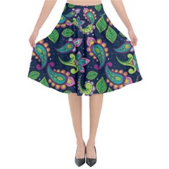 Paisley Green Print Flared Midi Skirt by designsbymallika