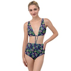 Paisley Green Print Tied Up Two Piece Swimsuit by designsbymallika