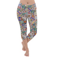 Mosaic Print Lightweight Velour Capri Yoga Leggings by designsbymallika