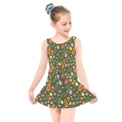 Tropical Fruits Love Kids  Skater Dress Swimsuit by designsbymallika