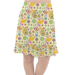 Paisley Print Yellow Fishtail Chiffon Skirt