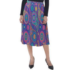 Baatik Purple Print Classic Velour Midi Skirt  by designsbymallika