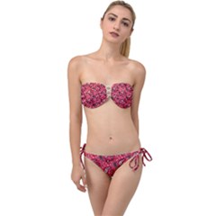 Baatik Red Pattern Twist Bandeau Bikini Set by designsbymallika