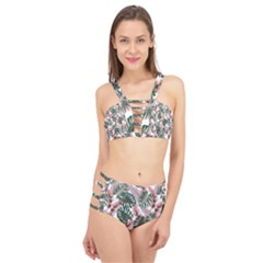Tropical Leaves Pattern Cage Up Bikini Set by designsbymallika