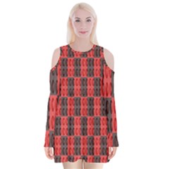 Rosegold Beads Chessboard1 Velvet Long Sleeve Shoulder Cutout Dress by Sparkle