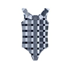 Nine Bar Monochrome Fade Squared Pulled Inverted Kids  Frill Swimsuit by WetdryvacsLair