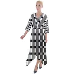 Nine Bar Monochrome Fade Squared Pulled Inverted Quarter Sleeve Wrap Front Maxi Dress by WetdryvacsLair