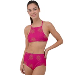 Roses Pattern Pink Color High Waist Tankini Set by brightlightarts
