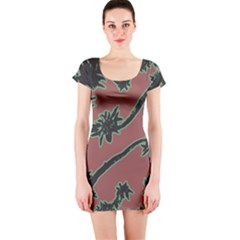 Tropical Style Floral Motif Print Pattern Short Sleeve Bodycon Dress by dflcprintsclothing