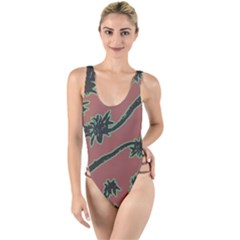 Tropical Style Floral Motif Print Pattern High Leg Strappy Swimsuit by dflcprintsclothing