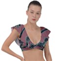 Tropical Style Floral Motif Print Pattern Plunge Frill Sleeve Bikini Top View1
