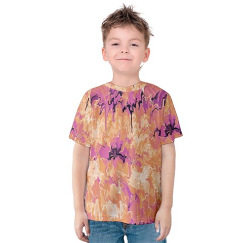 Yellow And Pink Abstract Kids  Cotton Tee by Dazzleway