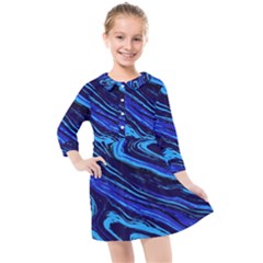 Blue Vivid Marble Pattern 16 Kids  Quarter Sleeve Shirt Dress by goljakoff