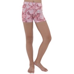Coral Colored Hortensias Floral Photo Kids  Lightweight Velour Yoga Shorts by dflcprintsclothing