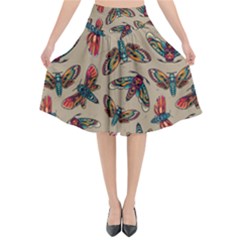 Dragonfly Pattern Flared Midi Skirt by designsbymallika
