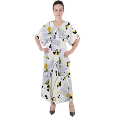 Tree Poppies  V-neck Boho Style Maxi Dress by Sobalvarro