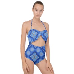 Ornate Blue Scallop Top Cut Out Swimsuit by Dazzleway