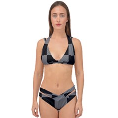 Black Gingham Check Pattern Double Strap Halter Bikini Set by yoursparklingshop