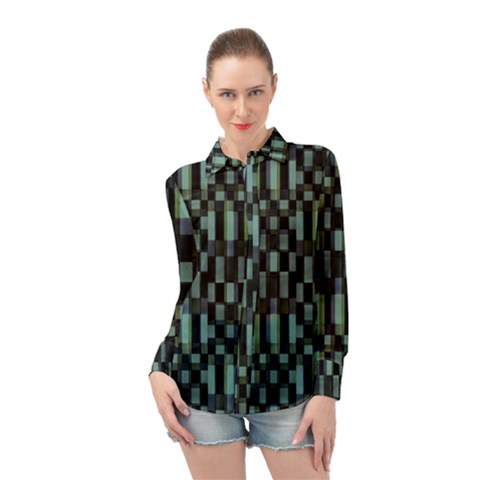 Dark Geometric Pattern Design Long Sleeve Chiffon Shirt by dflcprintsclothing