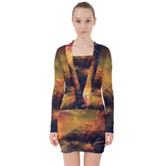 Tiger King In A Fantastic Landscape From Fonebook V-neck Bodycon Long Sleeve Dress by 2853937