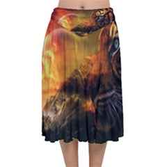 Tiger King In A Fantastic Landscape From Fonebook Velvet Flared Midi Skirt by 2853937