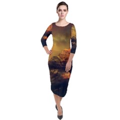 Tiger King In A Fantastic Landscape From Fonebook Quarter Sleeve Midi Velour Bodycon Dress by 2853937