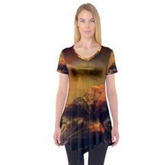 Tiger King In A Fantastic Landscape From Fonebook Short Sleeve Tunic  by 2853937
