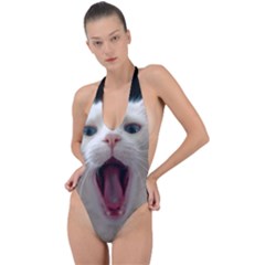Wow Kitty Cat From Fonebook Backless Halter One Piece Swimsuit by 2853937